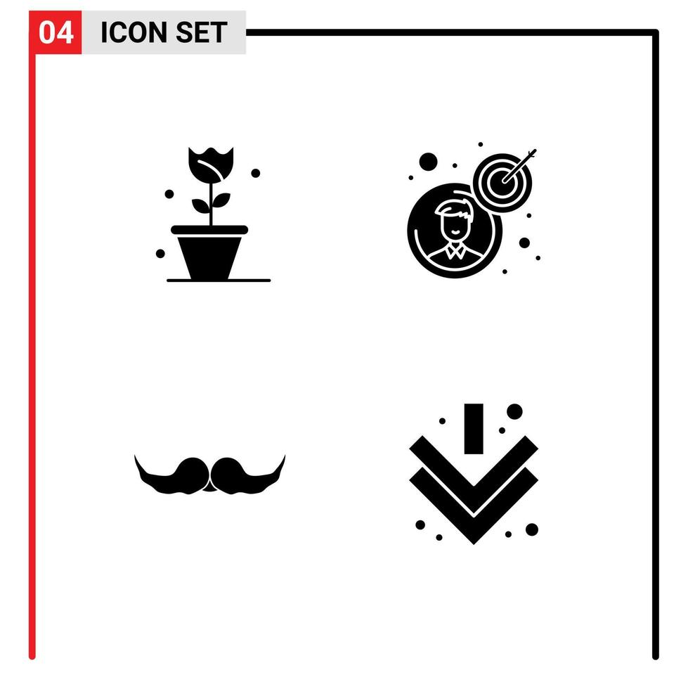 Set of 4 Modern UI Icons Symbols Signs for flower hipster spring business man male Editable Vector Design Elements