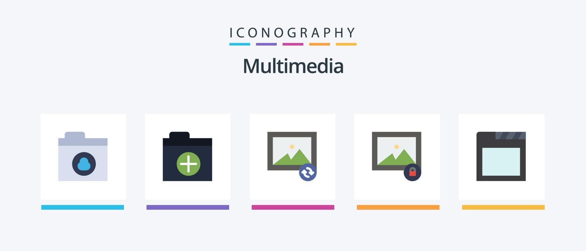 Multimedia Flat 5 Icon Pack Including . tabs. photo. browser. photo. Creative Icons Design vector