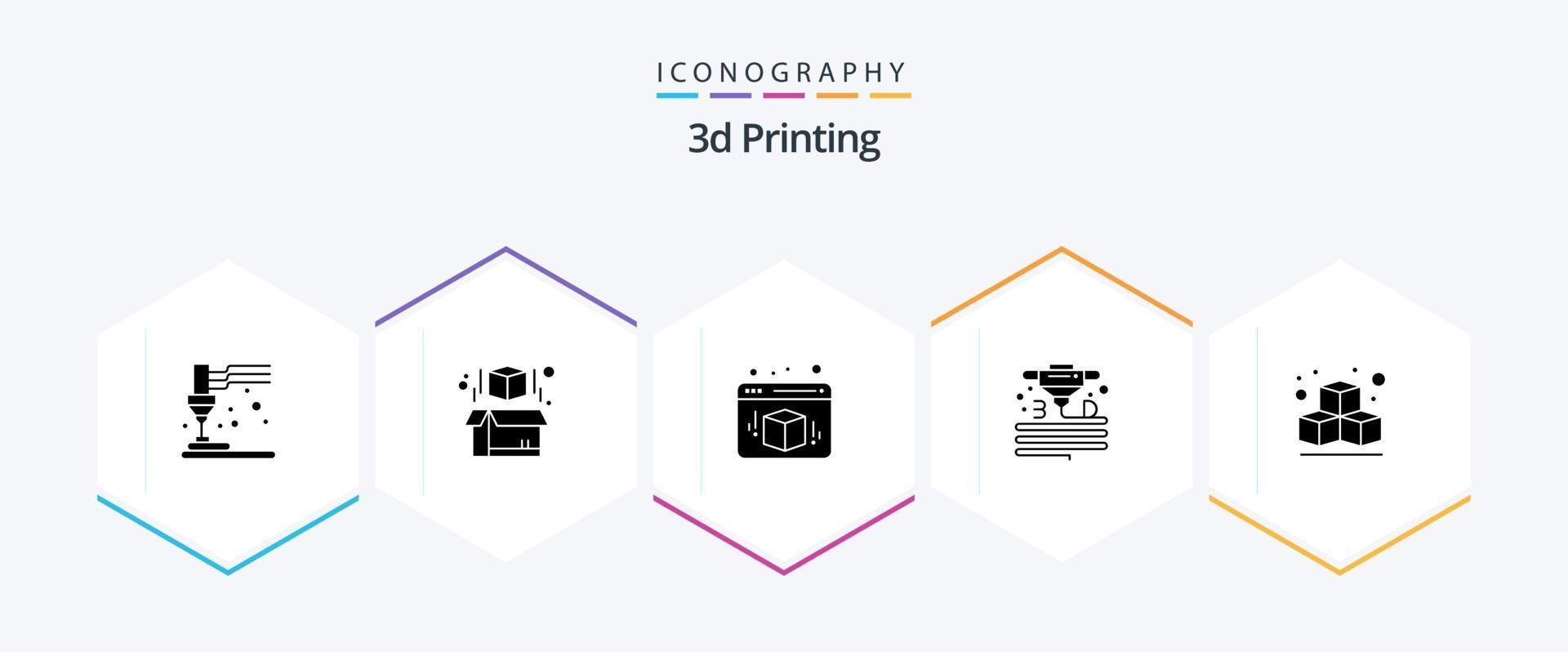 3d Printing 25 Glyph icon pack including 3d. plastic. 3d. material. d vector