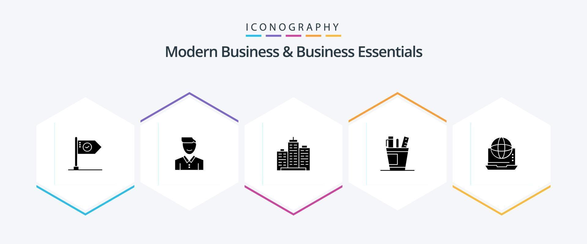 Modern Business And Business Essentials 25 Glyph icon pack including estate. architecture. client. building. person vector