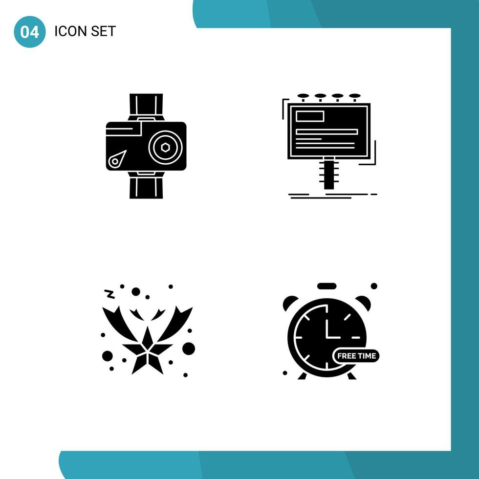 Stock Vector Icon Pack of 4 Line Signs and Symbols for camera promo video advertisement fallen Editable Vector Design Elements