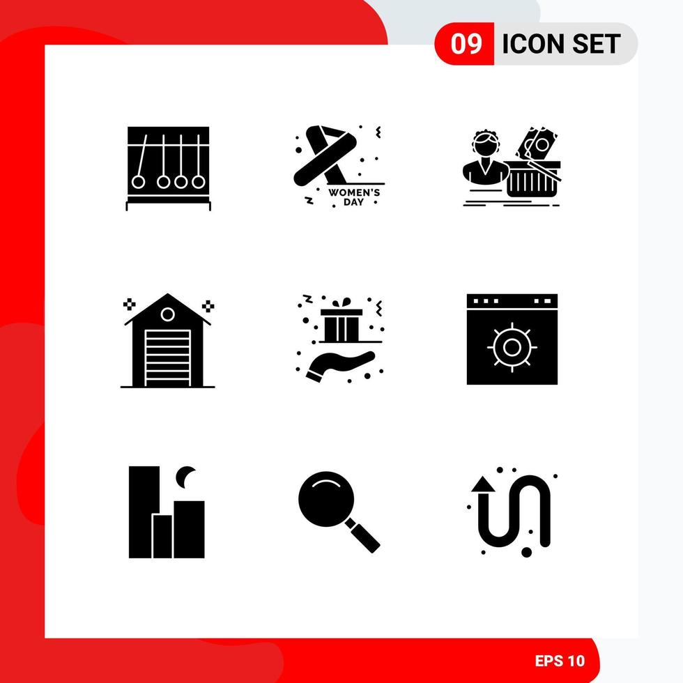 Solid Glyph Pack of 9 Universal Symbols of christmas office salary estate female Editable Vector Design Elements