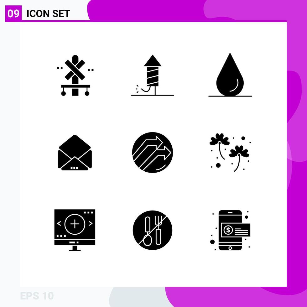 Group of 9 Solid Glyphs Signs and Symbols for clover data drop business open Editable Vector Design Elements