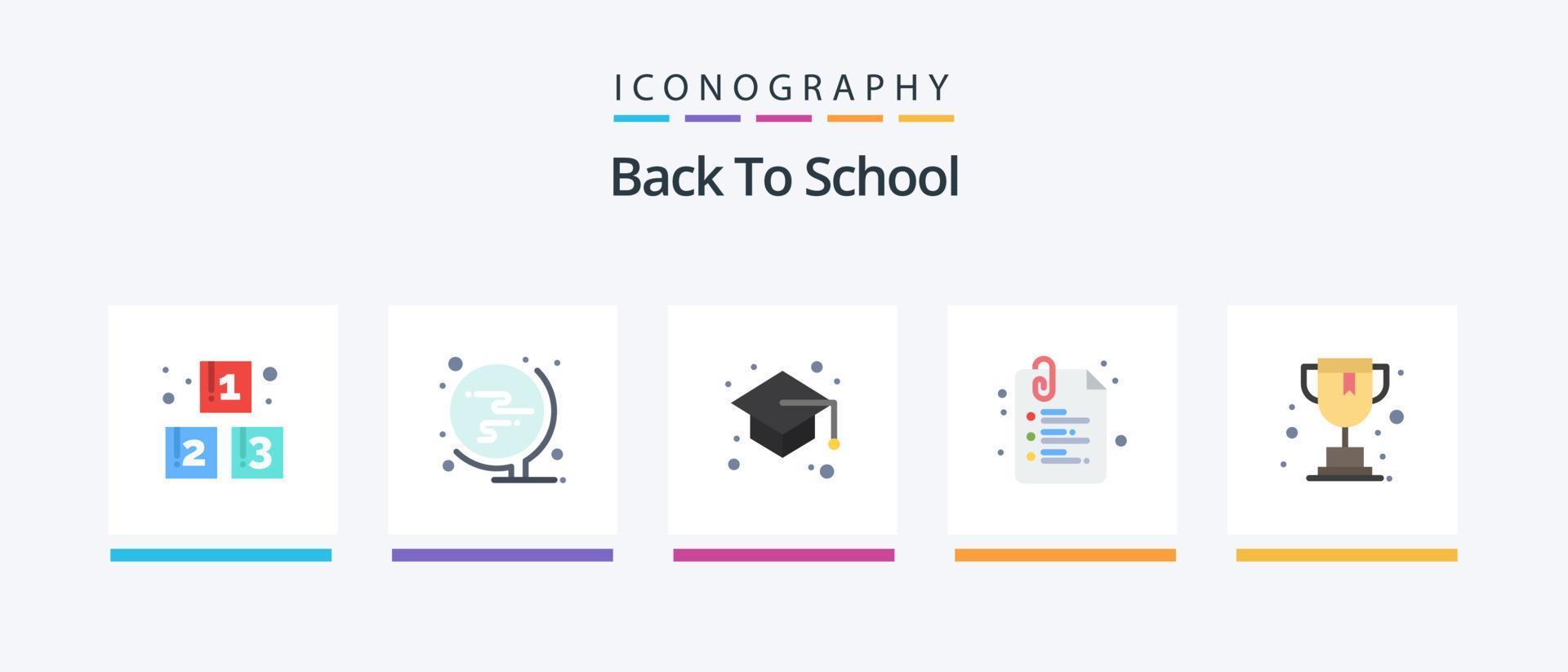 Back To School Flat 5 Icon Pack Including school. back to school. back to school. school. paper. Creative Icons Design vector