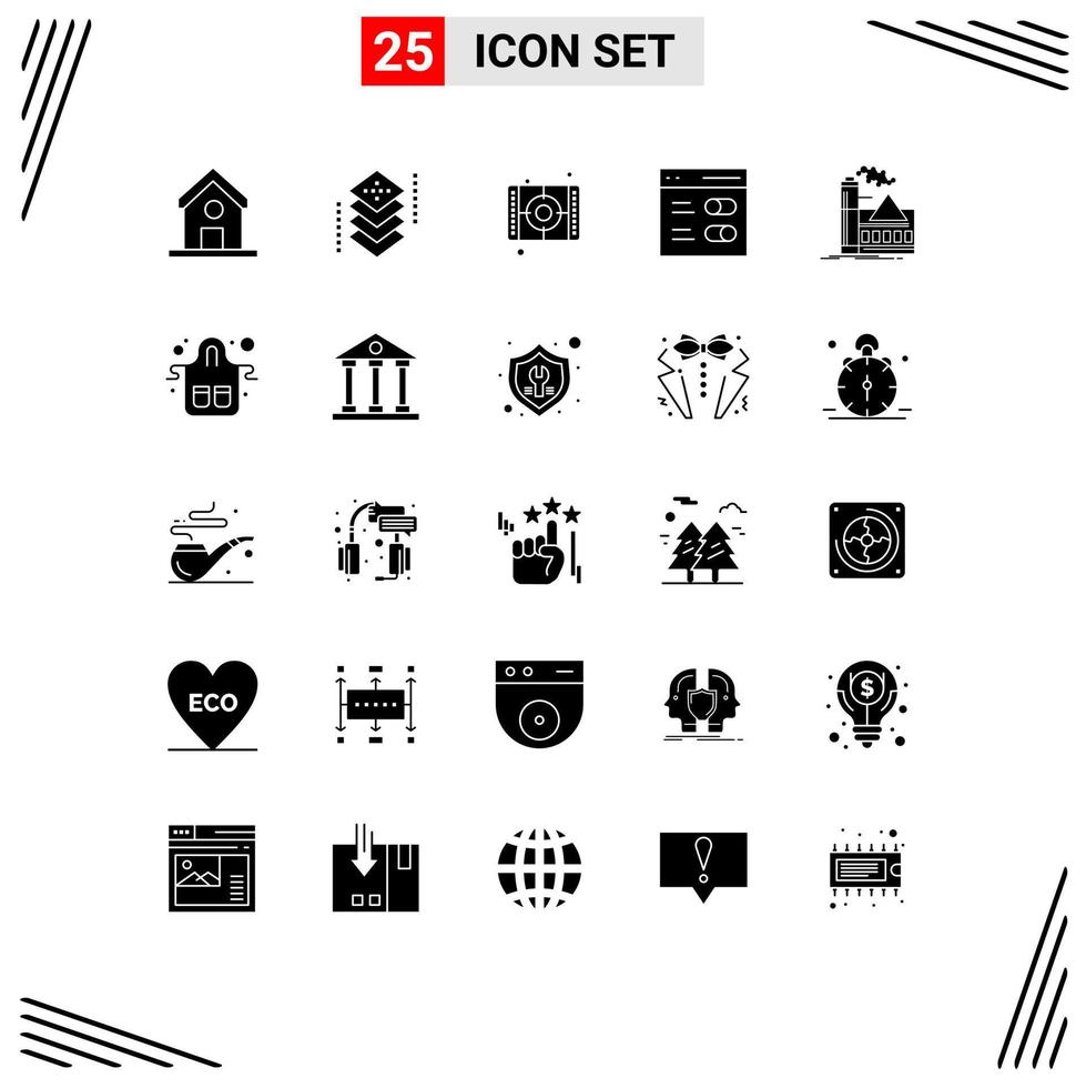 Group of 25 Modern Solid Glyphs Set for pollution settings programing interface paint Editable Vector Design Elements