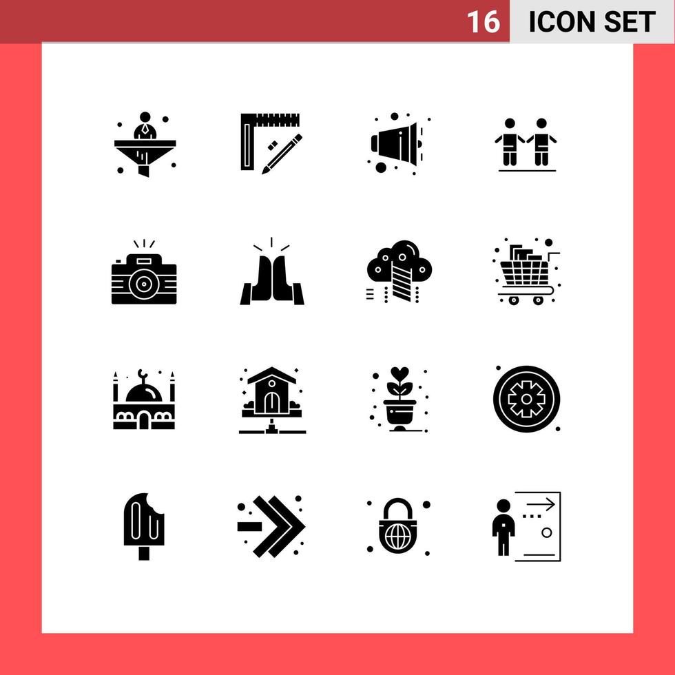 Stock Vector Icon Pack of 16 Line Signs and Symbols for camera friendship design friends speaker Editable Vector Design Elements