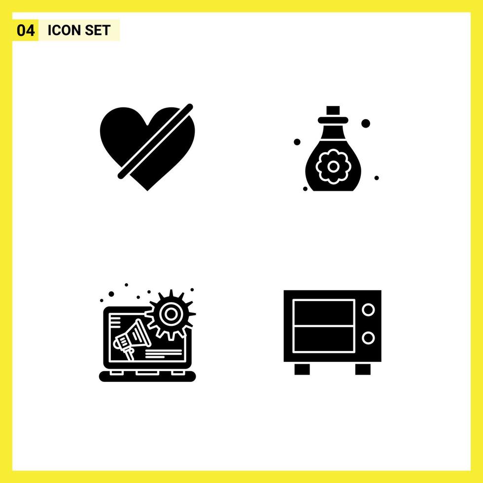 Solid Glyph Pack of 4 Universal Symbols of denied advertising love oil content Editable Vector Design Elements