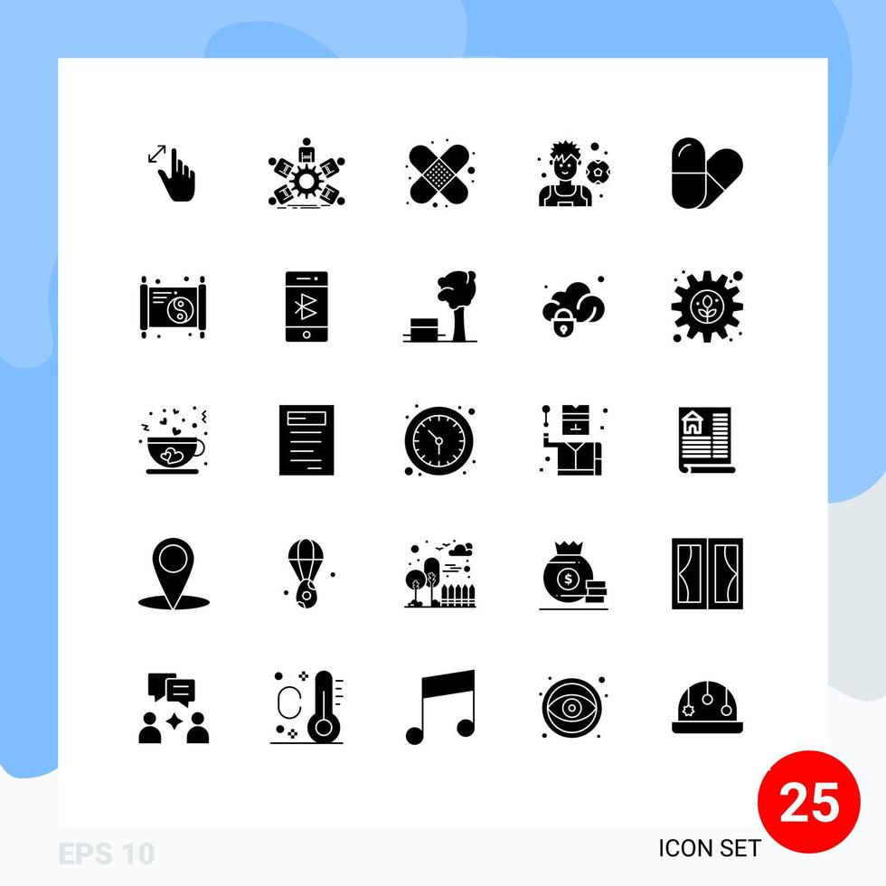 Mobile Interface Solid Glyph Set of 25 Pictograms of table soccer business player first aid Editable Vector Design Elements