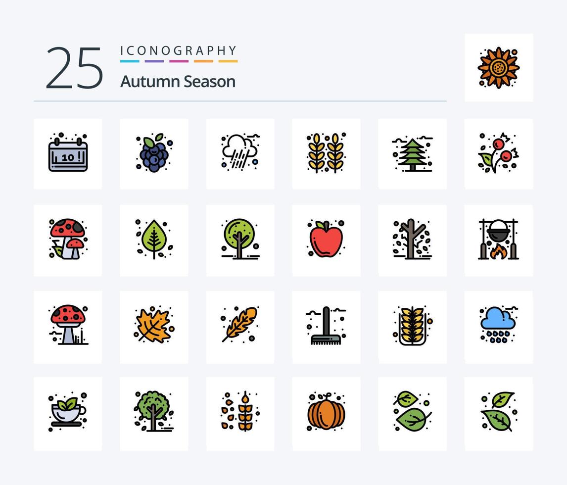 paquete de iconos rellenos de 25 líneas de otoño, incluido el árbol. trigo. otoño. acción de gracias. alimento vector