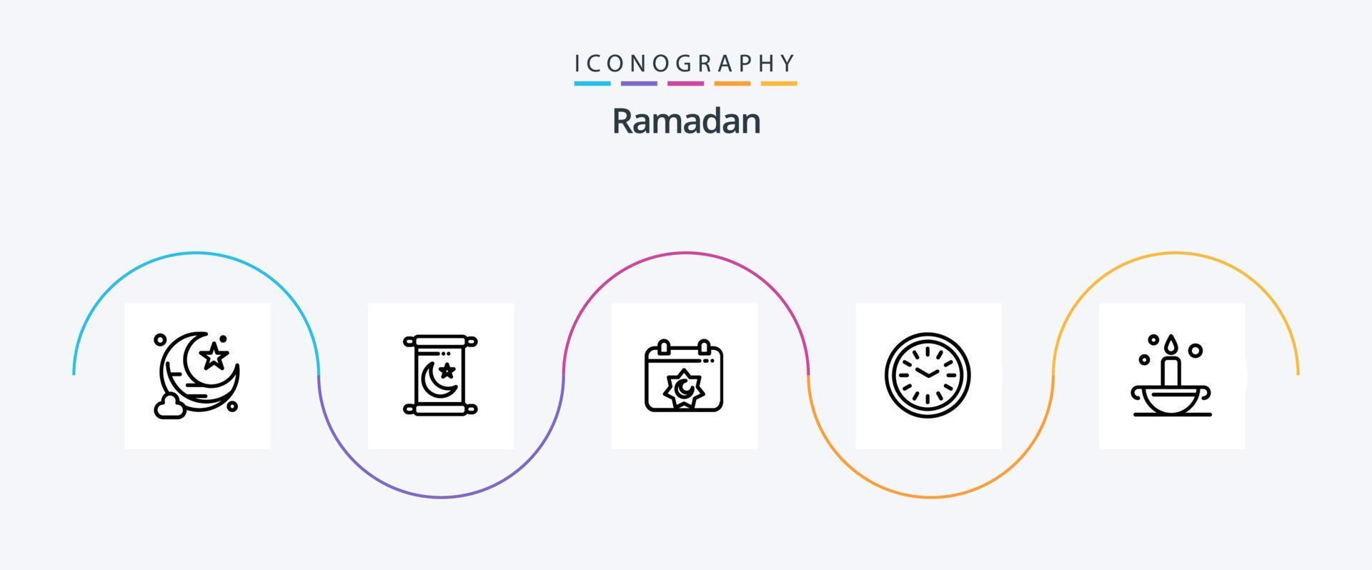Ramadan Line 5 Icon Pack Including time . dinner . clock . muslim vector