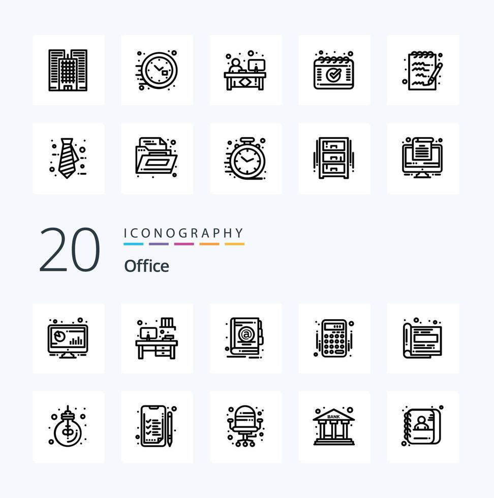 paquete de iconos de 20 líneas de oficina como cuentas de dinero de dirección de diseño de oficina vector