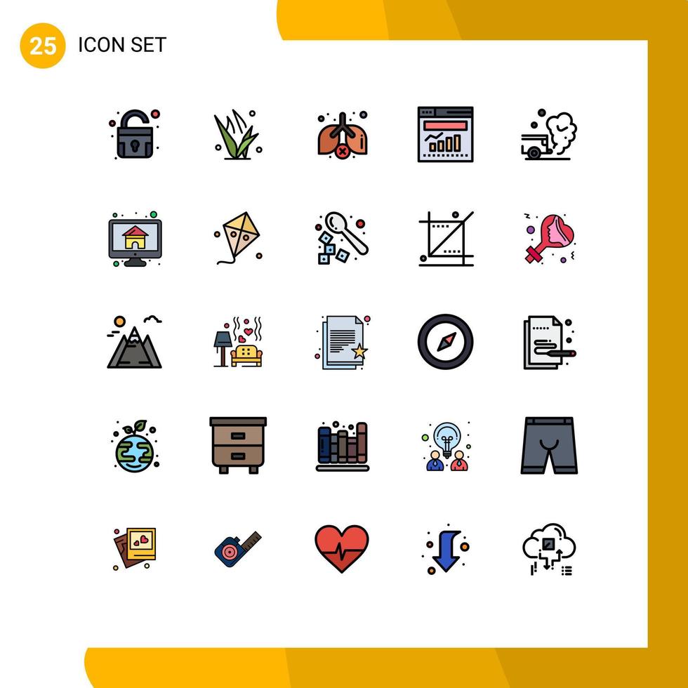 Filled line Flat Color Pack of 25 Universal Symbols of pollution car pollution air internet Editable Vector Design Elements