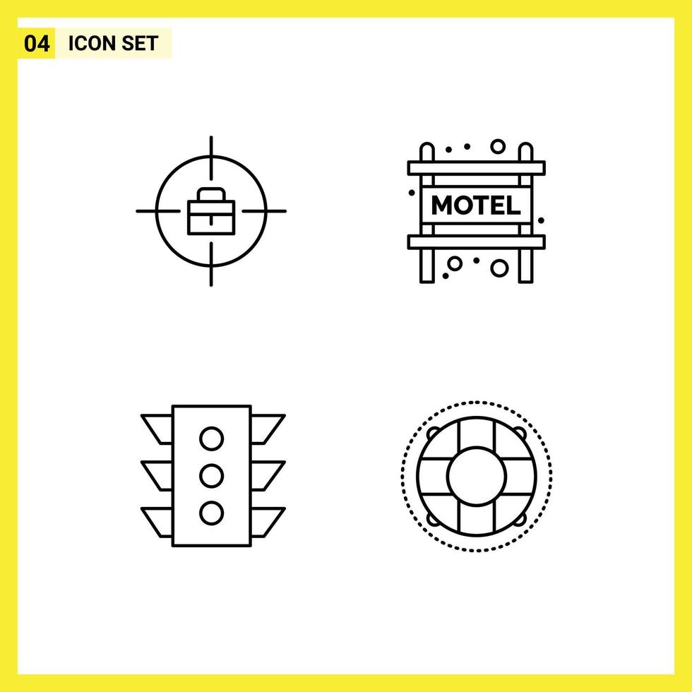 Group of 4 Filledline Flat Colors Signs and Symbols for target navigation accommodation light help Editable Vector Design Elements