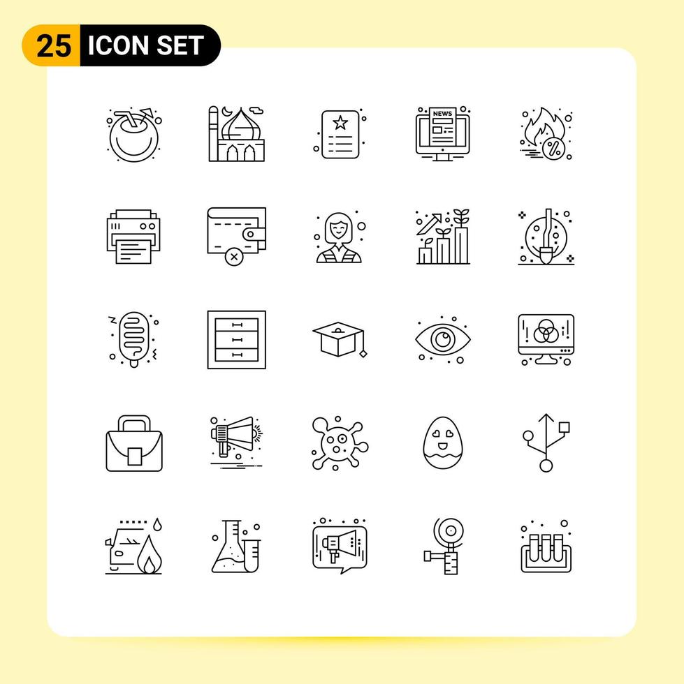 Line Pack of 25 Universal Symbols of screen monitor pray computer identity Editable Vector Design Elements