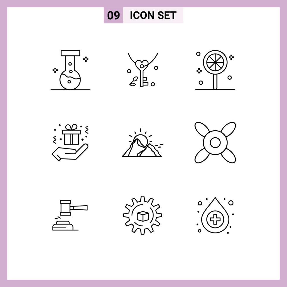 Set of 9 Modern UI Icons Symbols Signs for sun nature halloween landscape hand party Editable Vector Design Elements