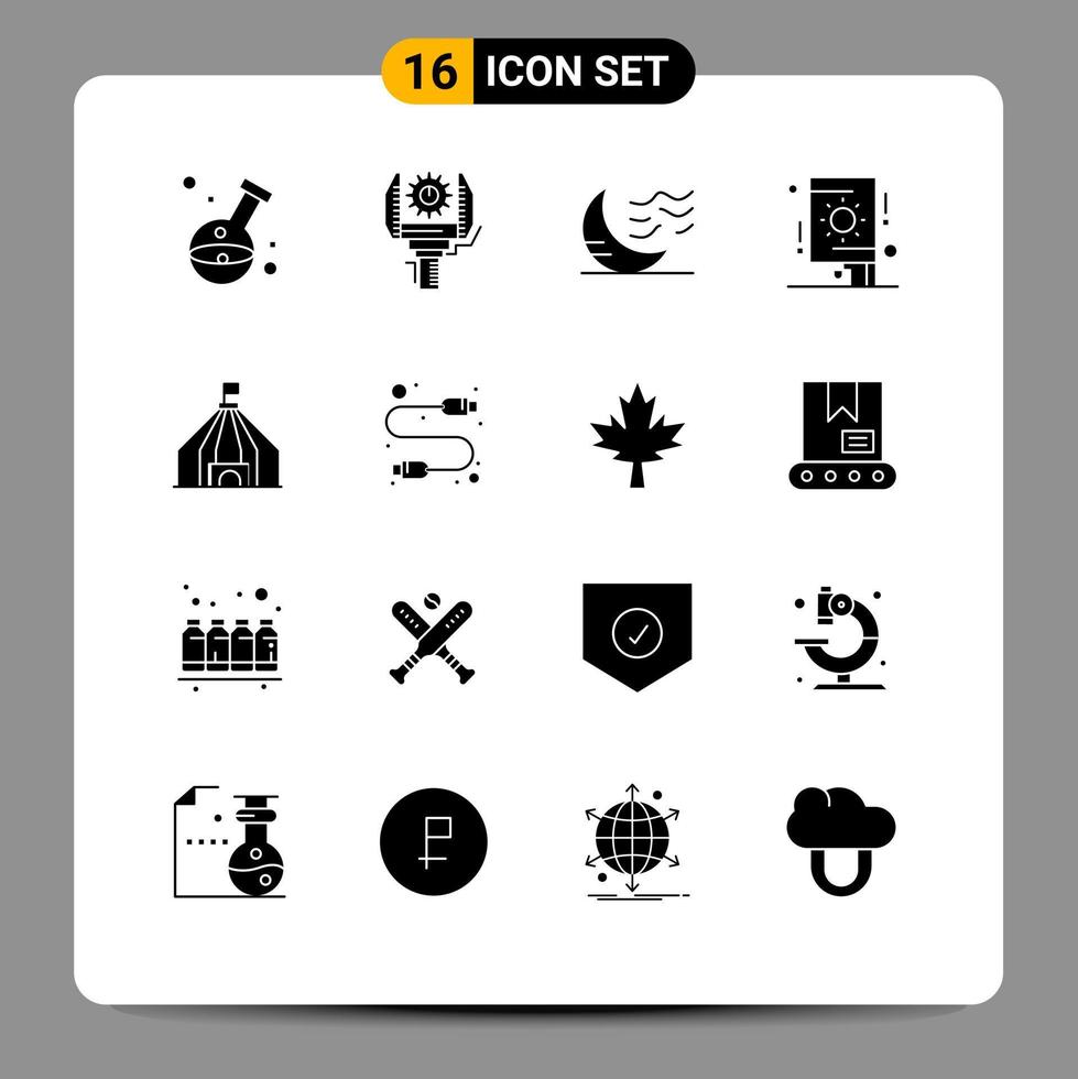 Mobile Interface Solid Glyph Set of 16 Pictograms of fireworks celebration production weather night Editable Vector Design Elements