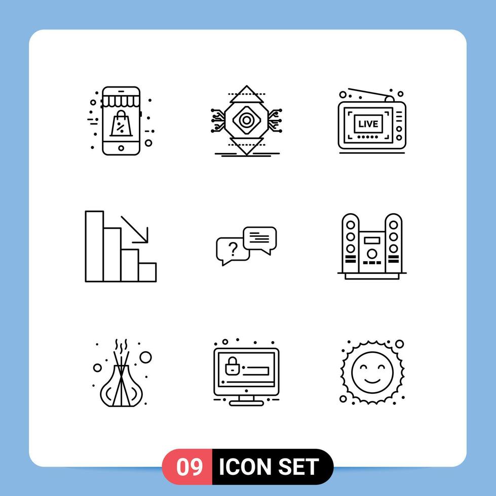 Set of 9 Modern UI Icons Symbols Signs for bubble fall concept descent video Editable Vector Design Elements