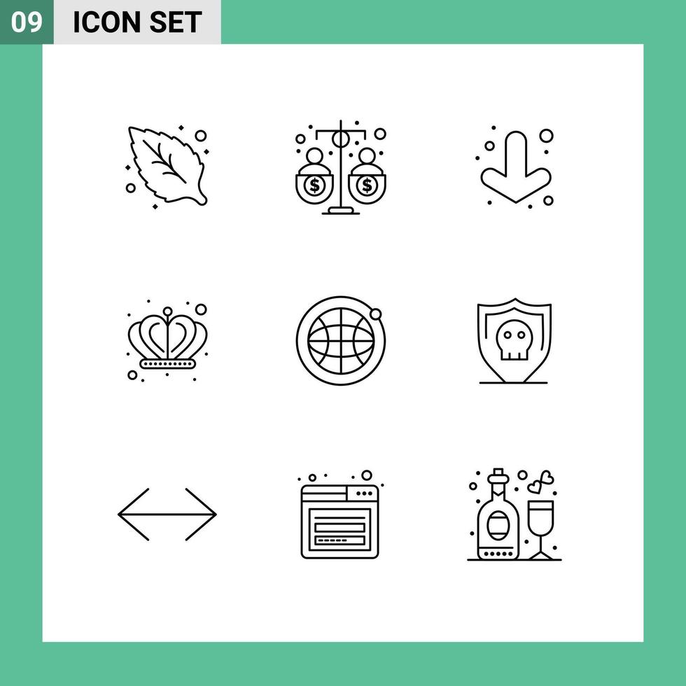 Pack of 9 creative Outlines of shield internet arrow globe empire Editable Vector Design Elements