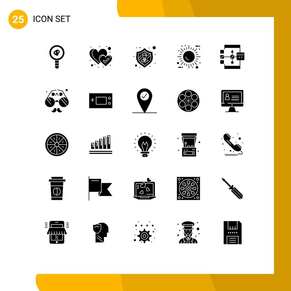 25 glifos sólidos vectoriales temáticos y símbolos editables del entorno de seguridad de la aplicación en desarrollo elementos de diseño vectorial editables ecológicos vector