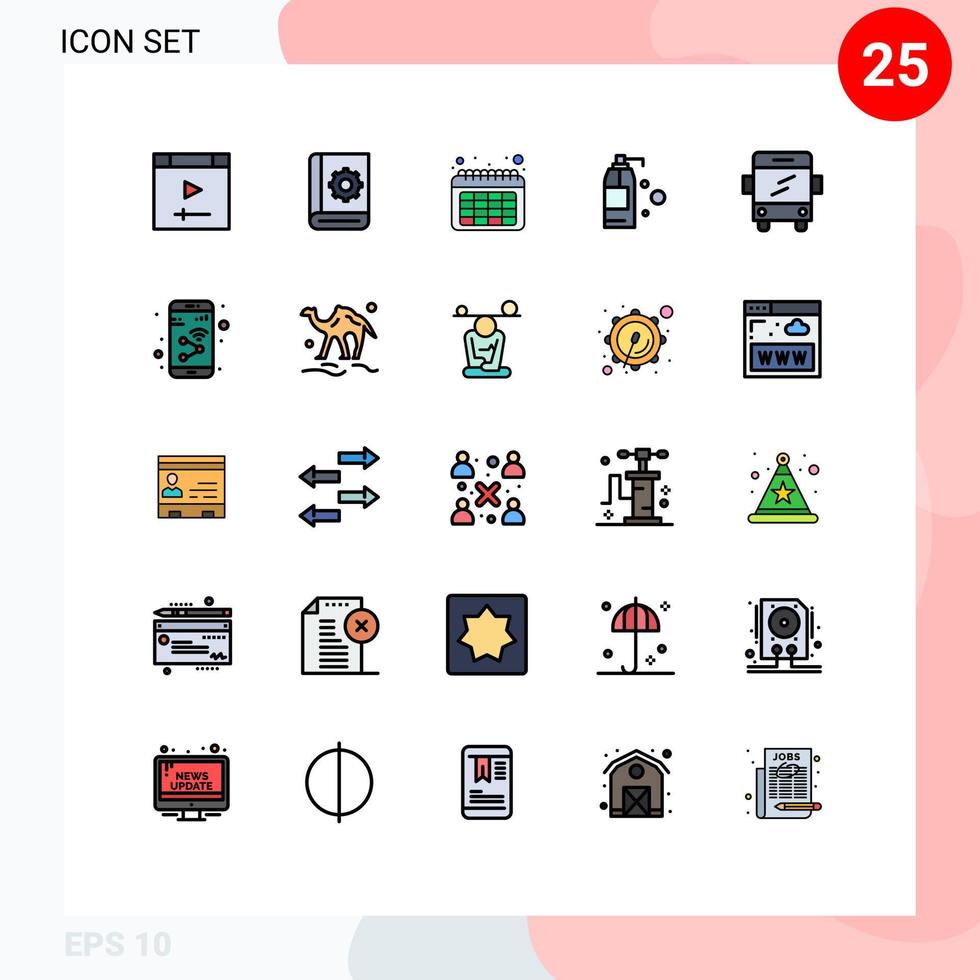 Pictogram Set of 25 Simple Filled line Flat Colors of transport bus service product cleaning Editable Vector Design Elements