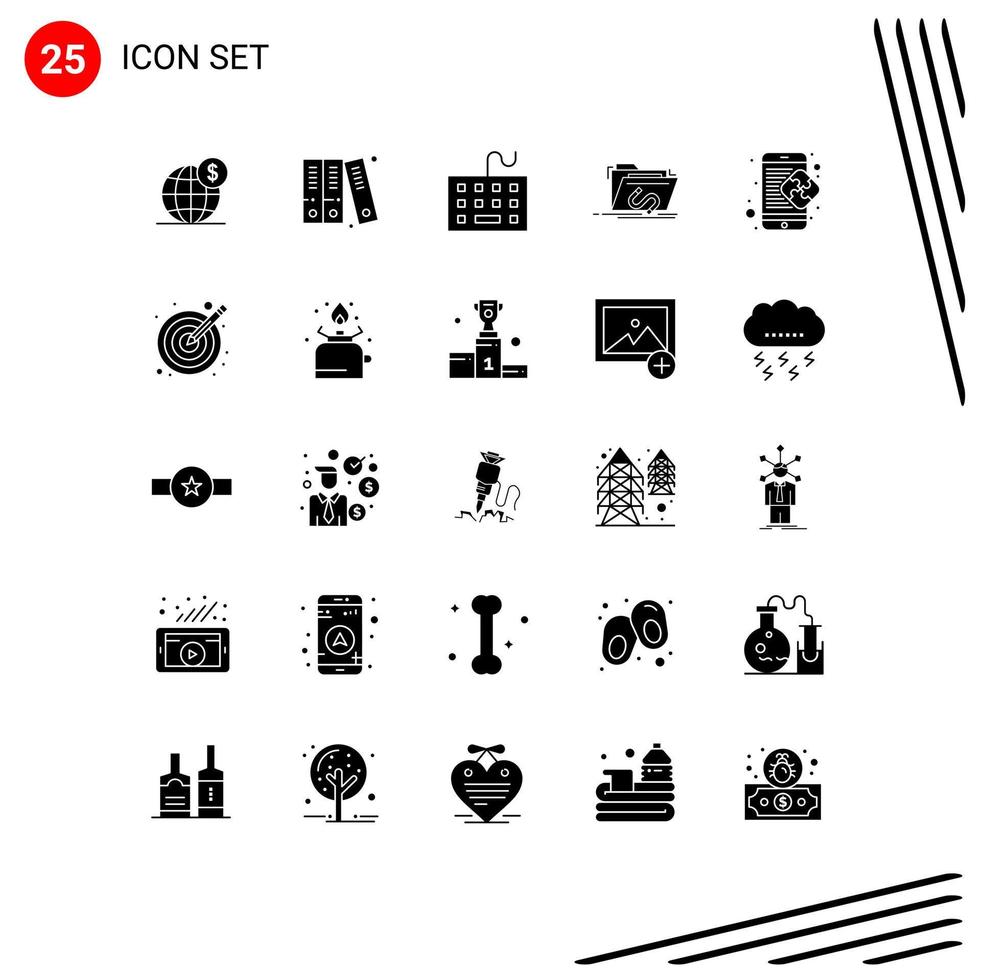 Pack of 25 creative Solid Glyphs of software file computer exploit keyboard Editable Vector Design Elements