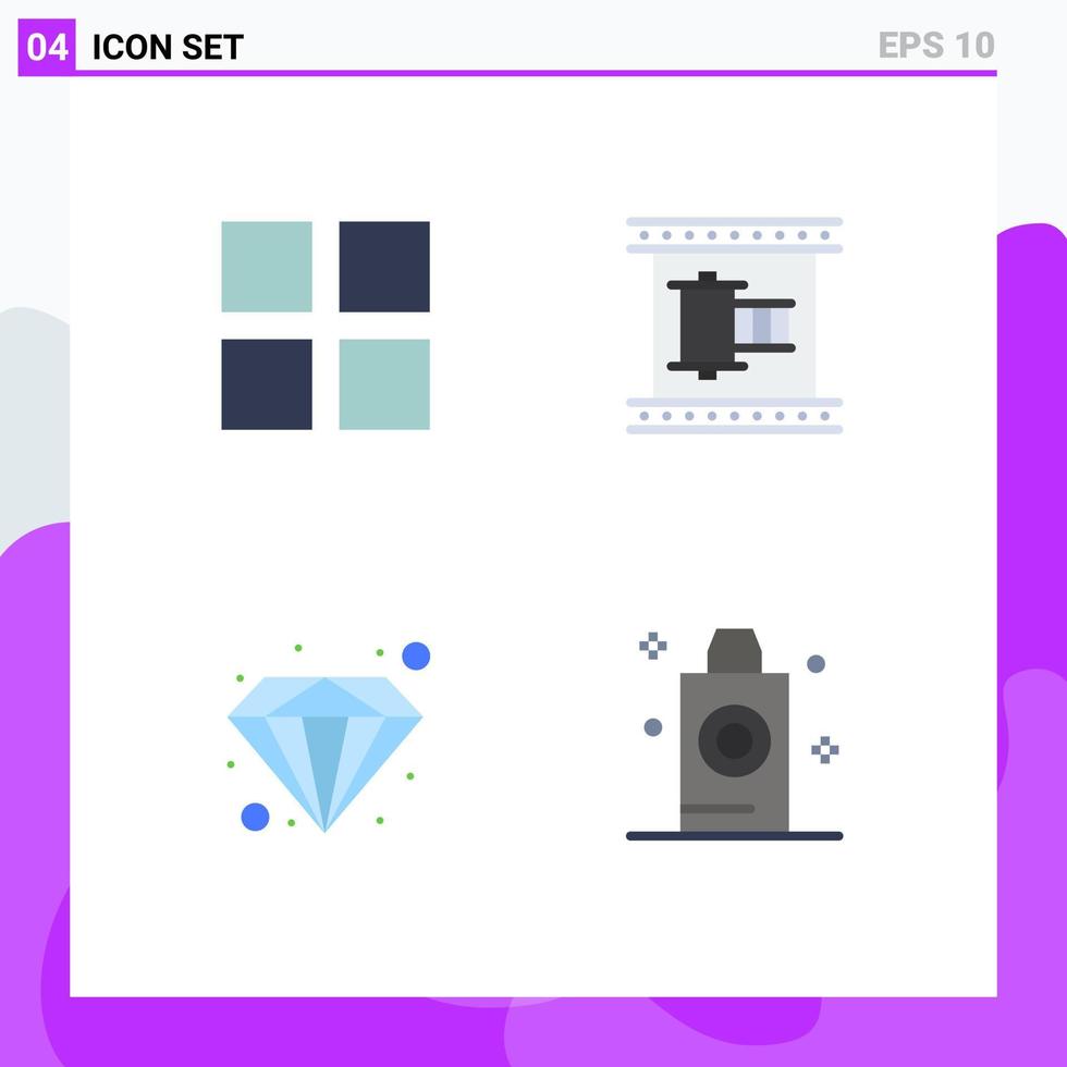 4 Flat Icon concept for Websites Mobile and Apps grid premium cinema movie reel shampoo Editable Vector Design Elements
