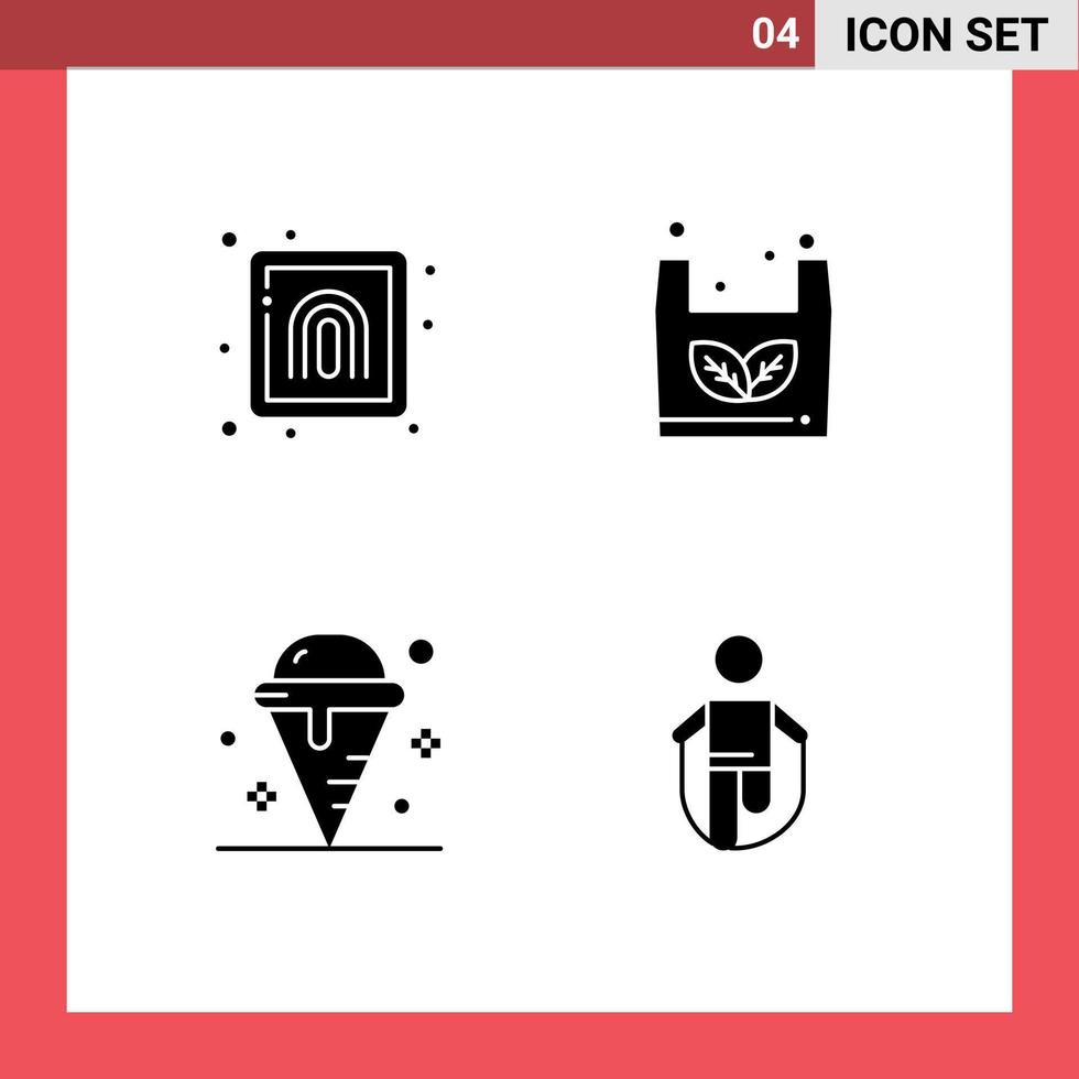 conjunto de pictogramas de 4 glifos sólidos simples de crimen postre seguridad comercio electrónico verano elementos de diseño vectorial editables vector