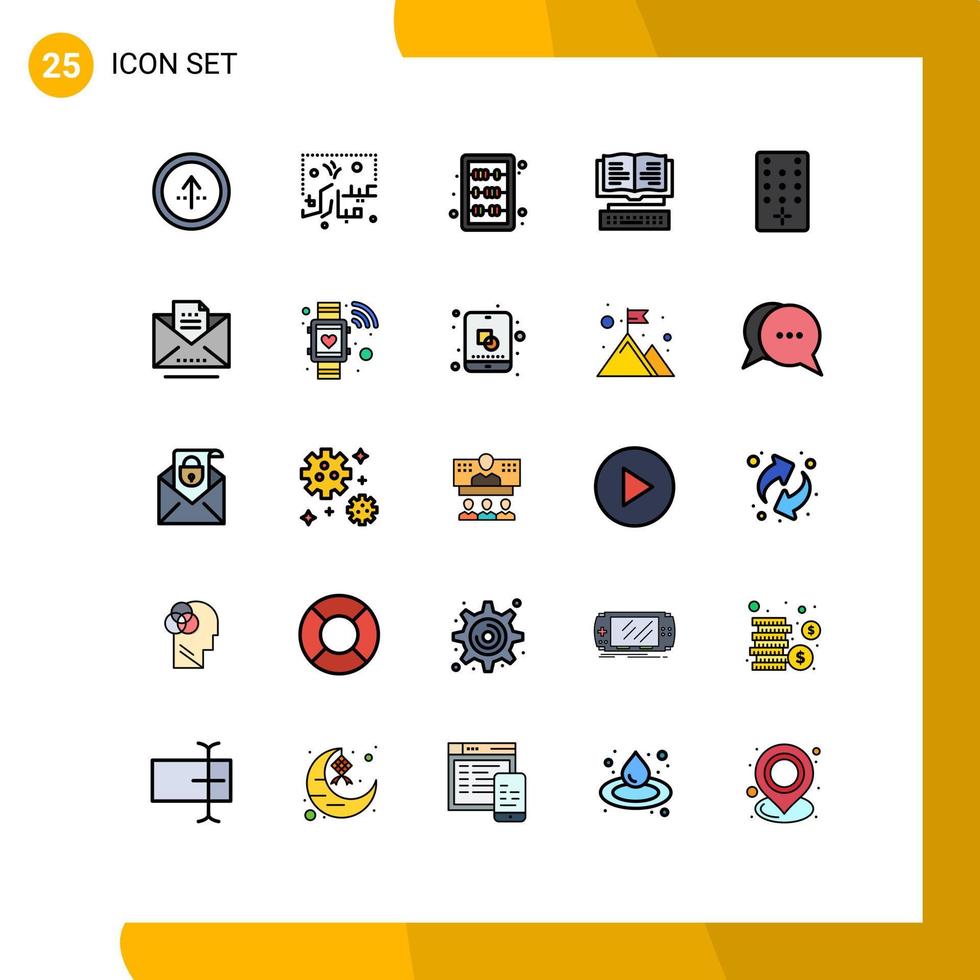 Mobile Interface Filled line Flat Color Set of 25 Pictograms of key education lettering book knowledge Editable Vector Design Elements