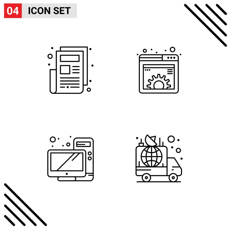 4 Creative Icons Modern Signs and Symbols of news desktop content management monitor Editable Vector Design Elements