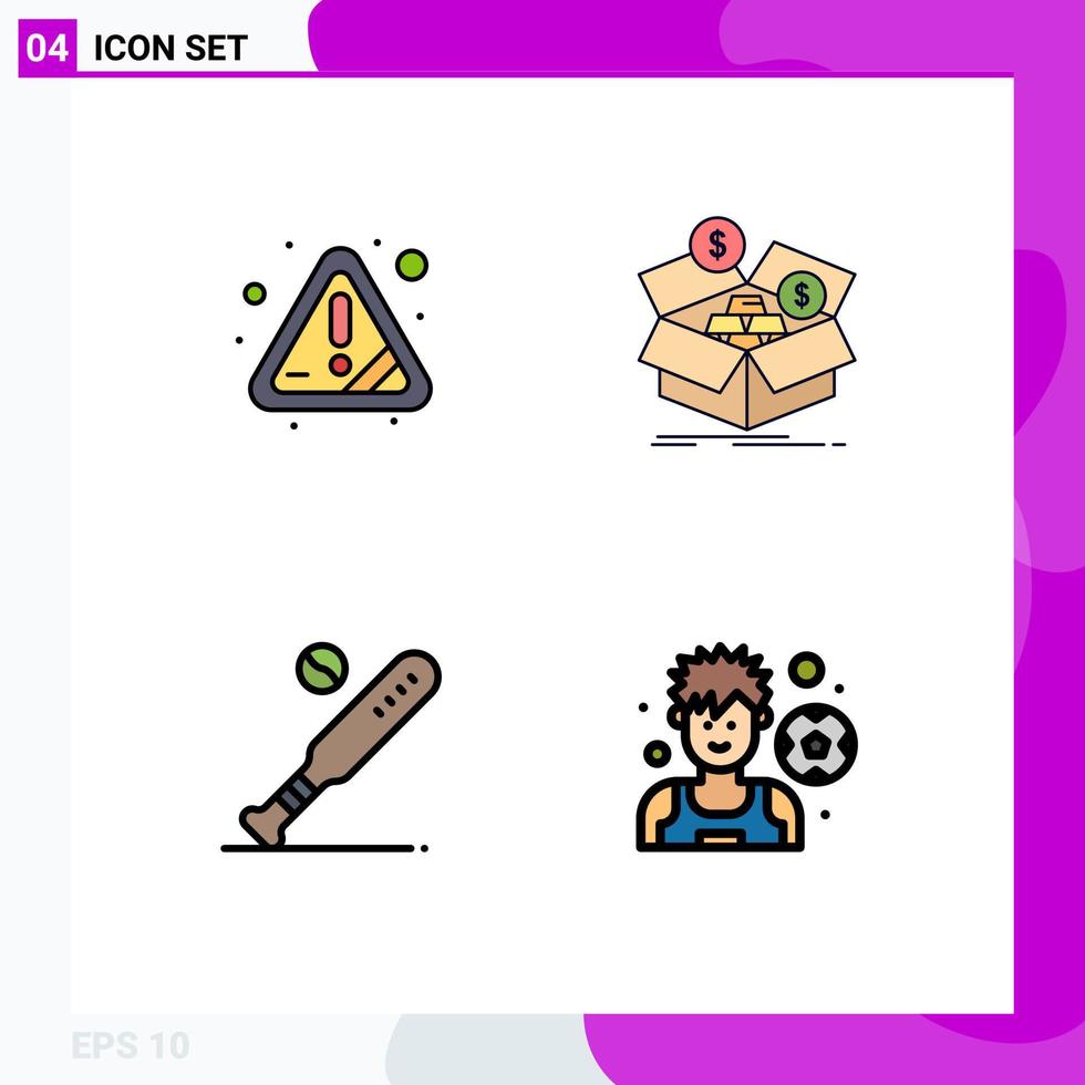 4 Universal Filledline Flat Color Signs Symbols of alert ball error budget bat Editable Vector Design Elements