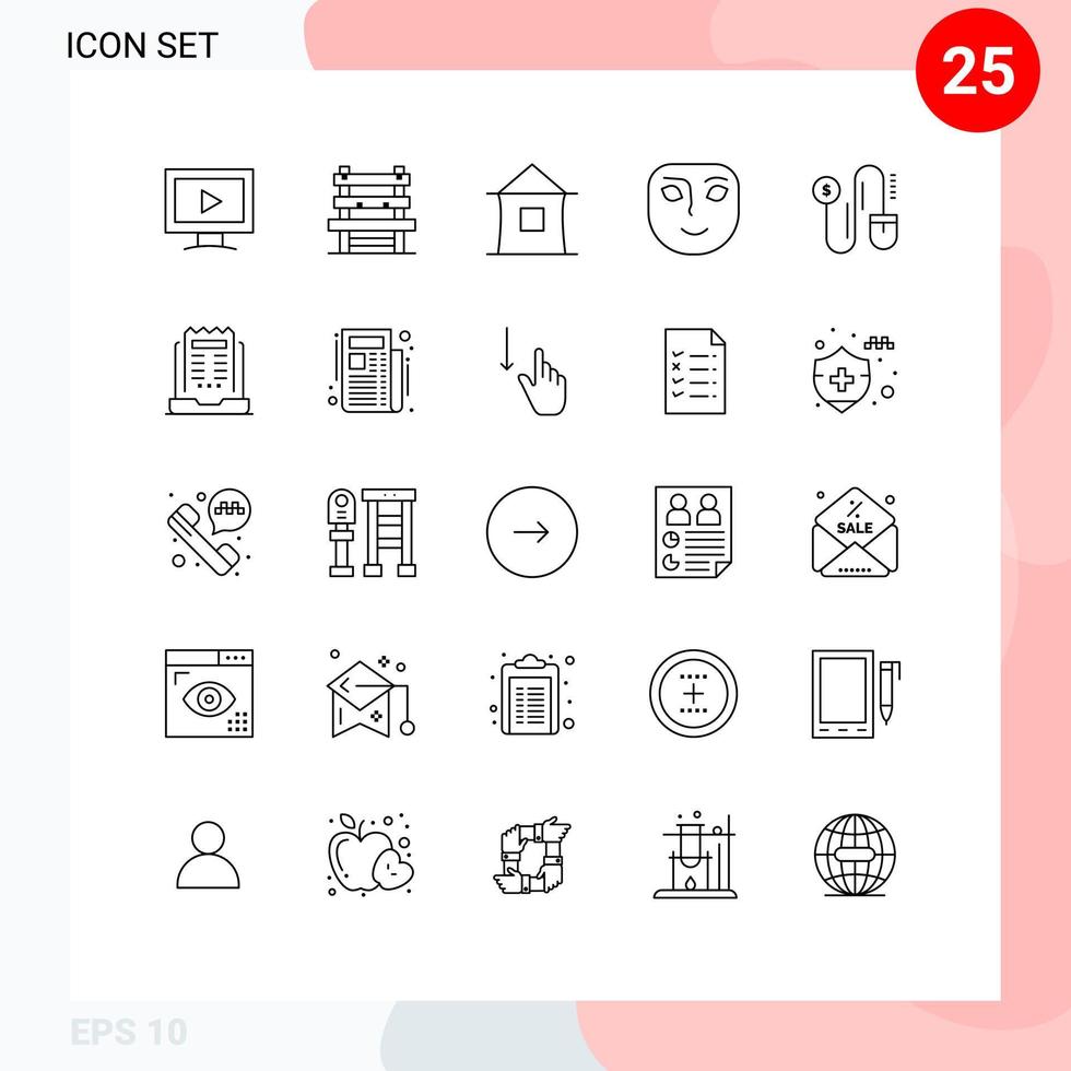 conjunto de 25 iconos de interfaz de usuario modernos signos de símbolos para elementos de diseño vectorial editables de cara de construcción feliz de ratón vector