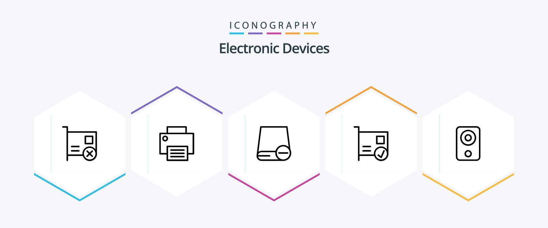 Devices 25 Line icon pack including connected. card. hardware. hardware. drive vector