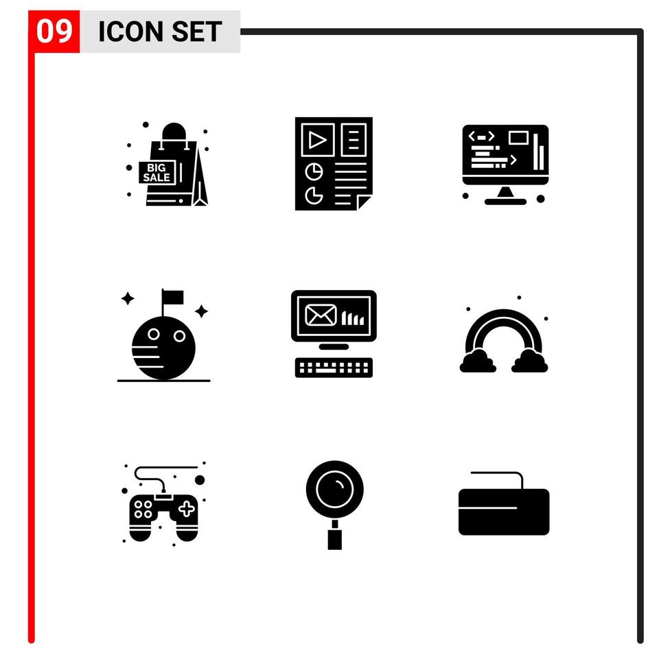 Stock Vector Icon Pack of 9 Line Signs and Symbols for envelope space seo moon web Editable Vector Design Elements