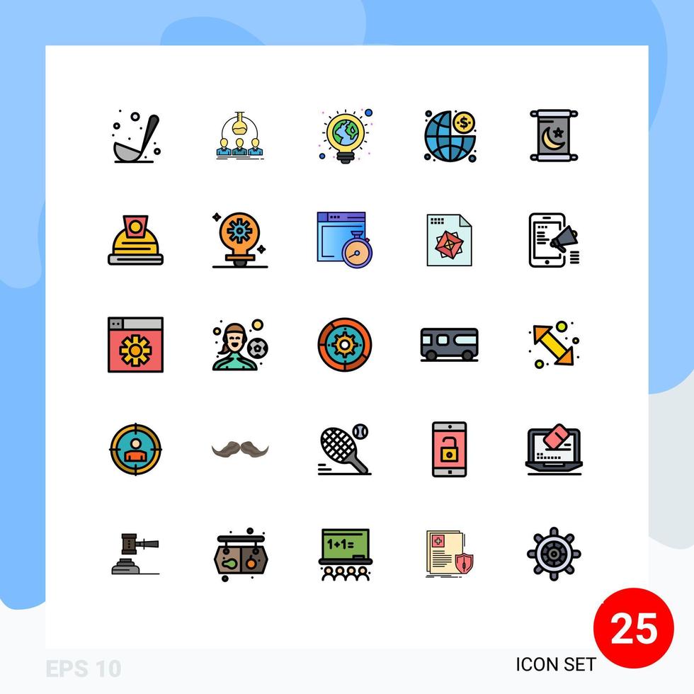 Stock Vector Icon Pack of 25 Line Signs and Symbols for ramadan management scientist finance earth Editable Vector Design Elements