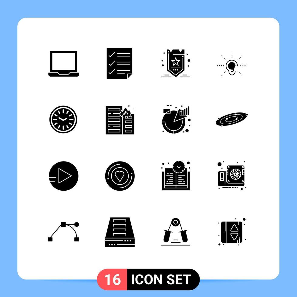 grupo de símbolos de iconos universales de 16 glifos sólidos modernos de marketing auditivo de reloj escuchar elementos de diseño vectorial editables de conciencia vector