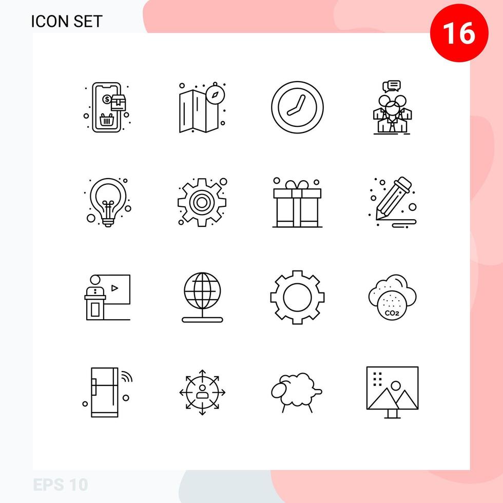 Pack of 16 creative Outlines of lamp bulb time team meeting Editable Vector Design Elements