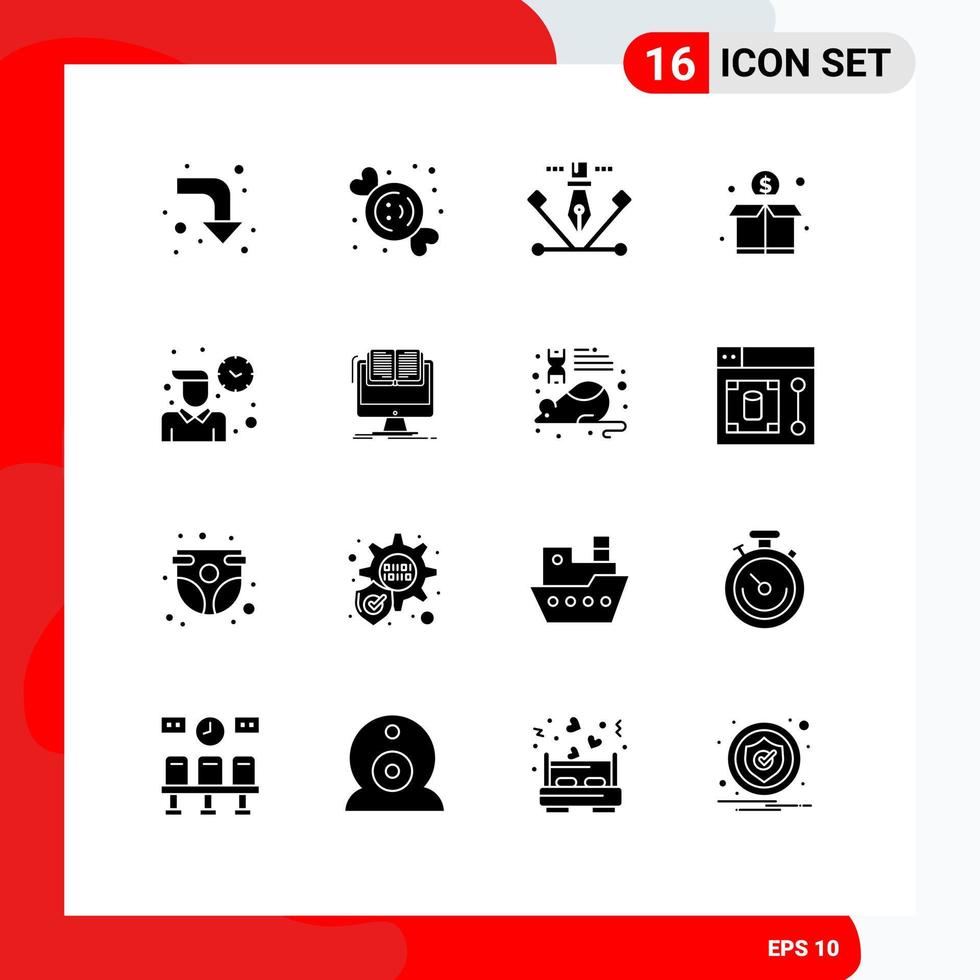 Stock Vector Icon Pack of 16 Line Signs and Symbols for time employee designing money donation Editable Vector Design Elements