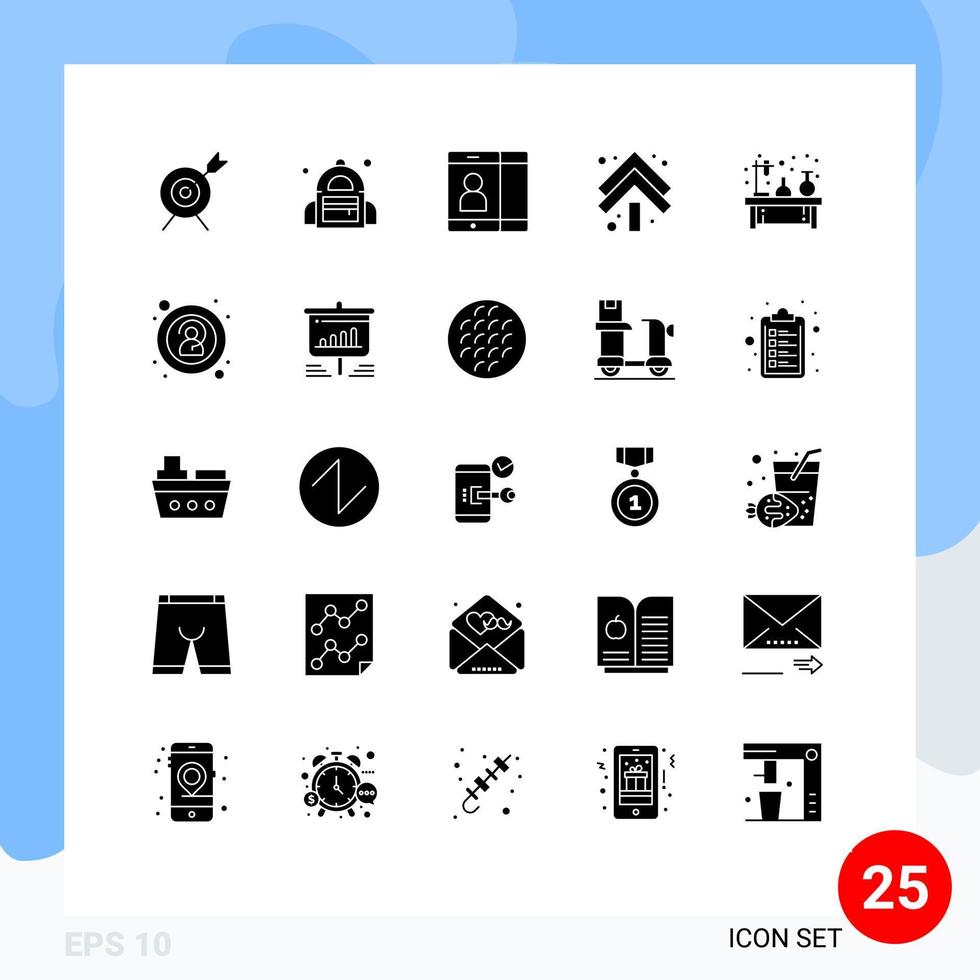 Set of 25 Vector Solid Glyphs on Grid for lamp flask user experiment double Editable Vector Design Elements