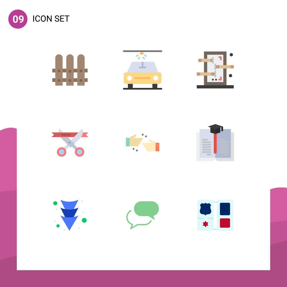 User Interface Pack of 9 Basic Flat Colors of graduation ok show done opening Editable Vector Design Elements