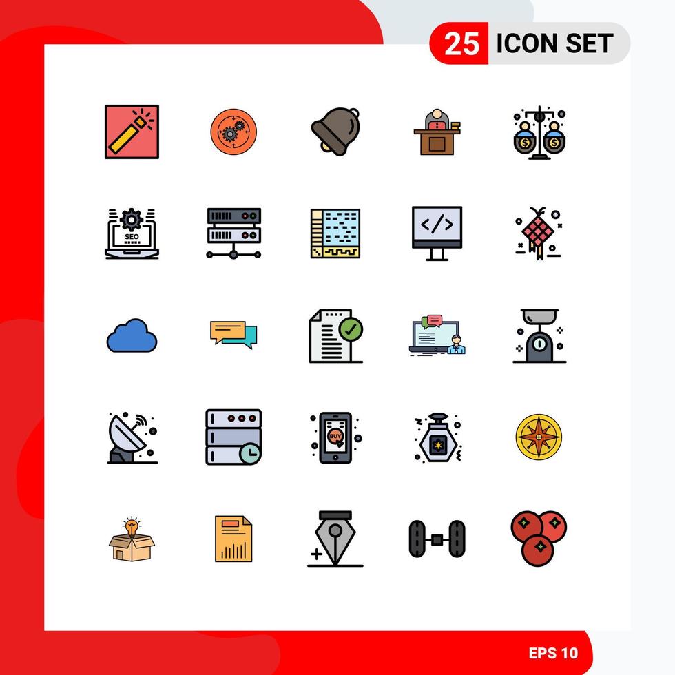 Pictogram Set of 25 Simple Filled line Flat Colors of personal laptop structure computer desk Editable Vector Design Elements