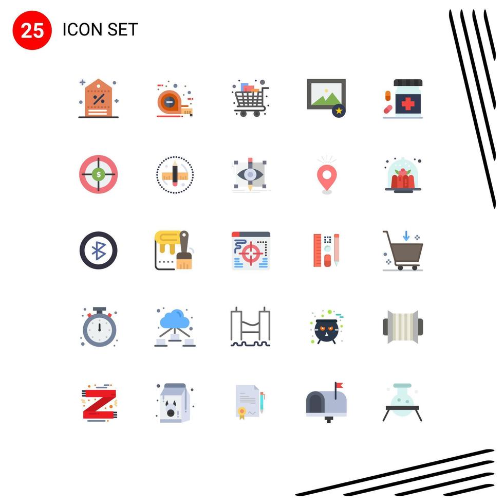 Pictogram Set of 25 Simple Flat Colors of bottle image scale favorite shopping Editable Vector Design Elements
