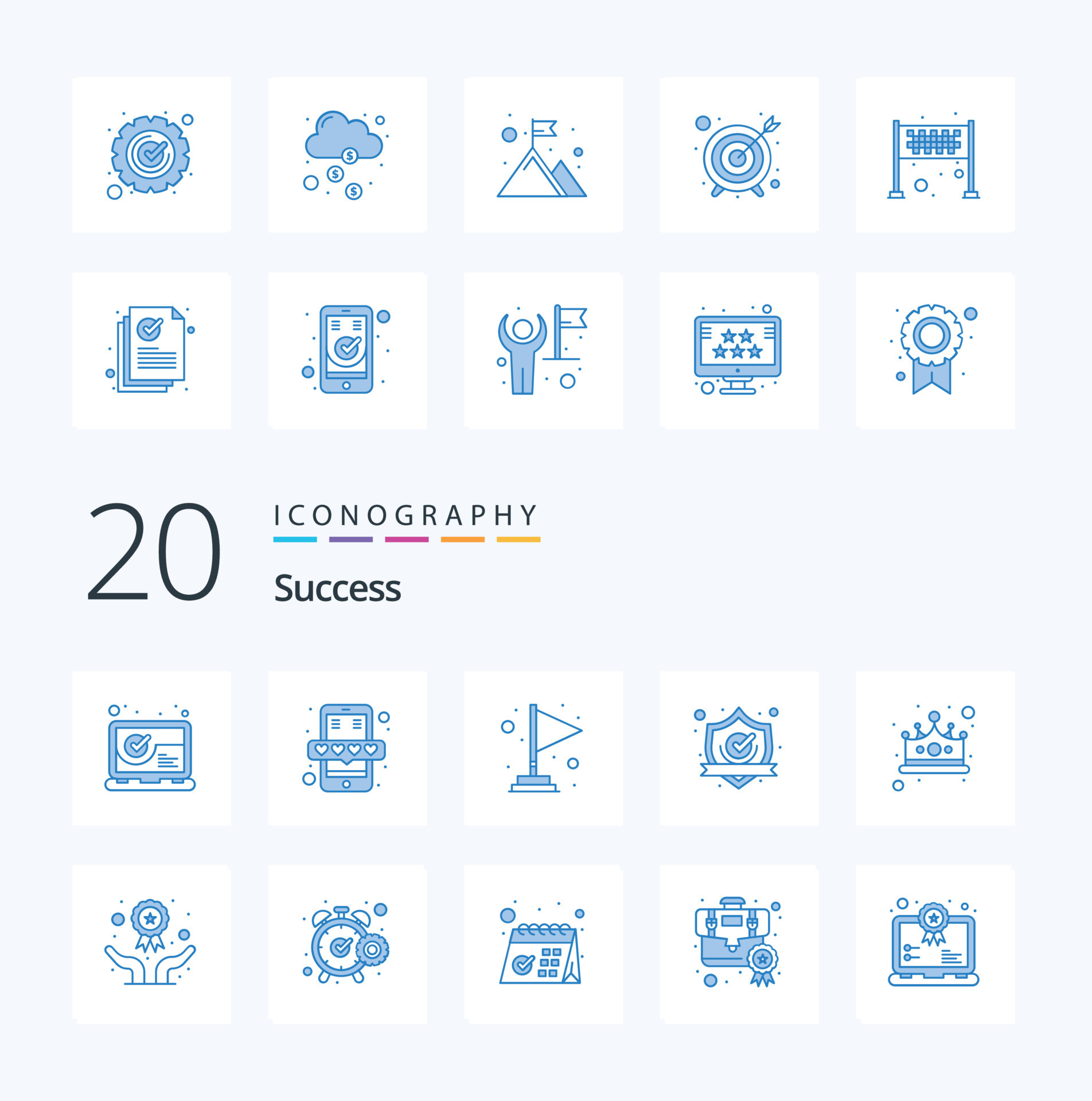 20 Sucess Blue Color icon Pack like crown protect flag guard accept ...