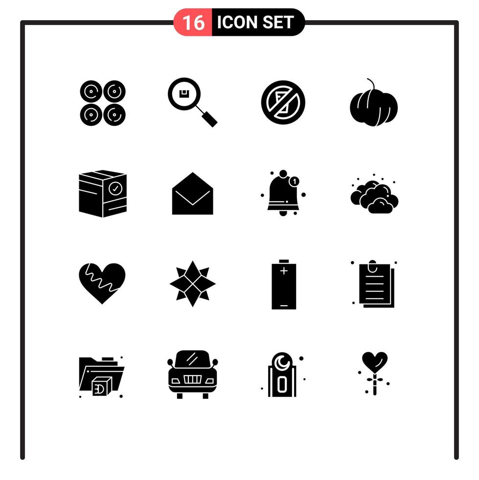Solid Glyph Pack of 16 Universal Symbols of commerce box search pumpkin ramadan Editable Vector Design Elements