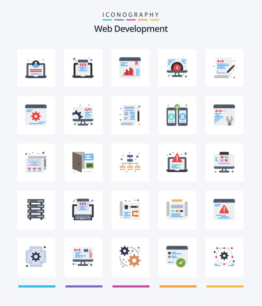 Creative Web Development 25 Flat icon pack  Such As language. serving. chart. website. speed vector