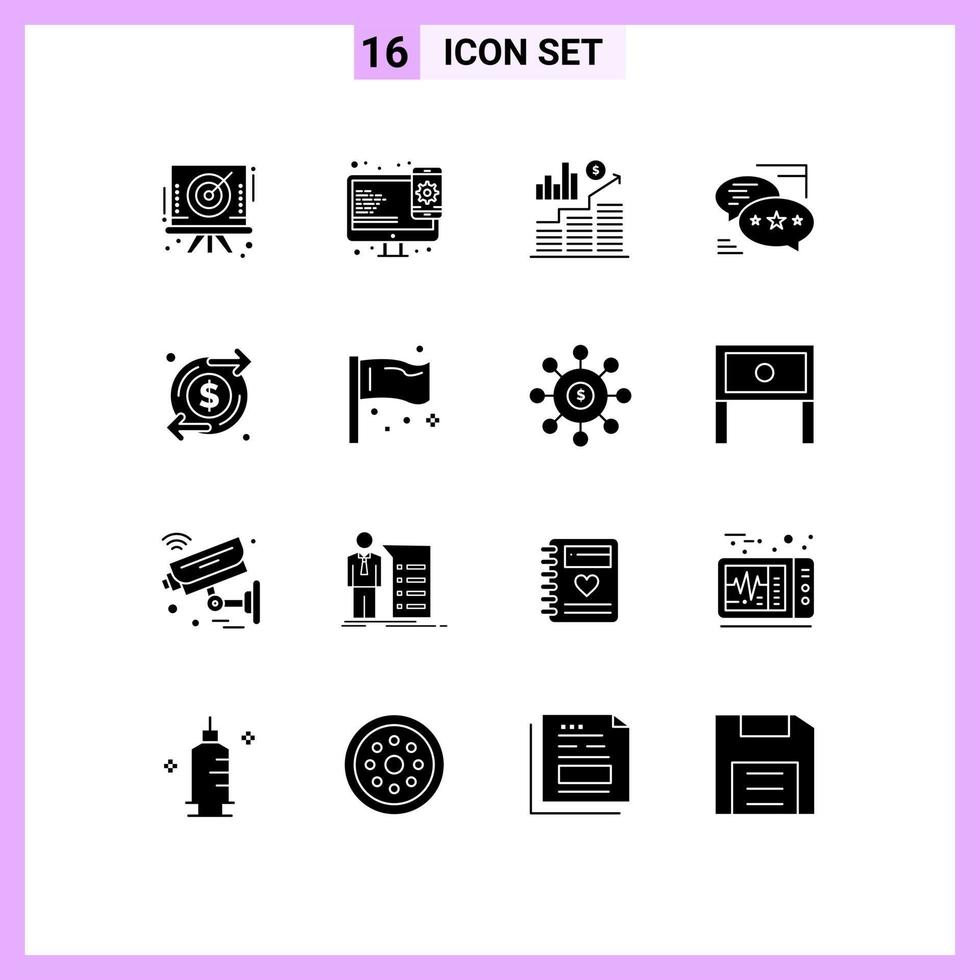 Universal Icon Symbols Group of 16 Modern Solid Glyphs of growth messages business callout chat Editable Vector Design Elements