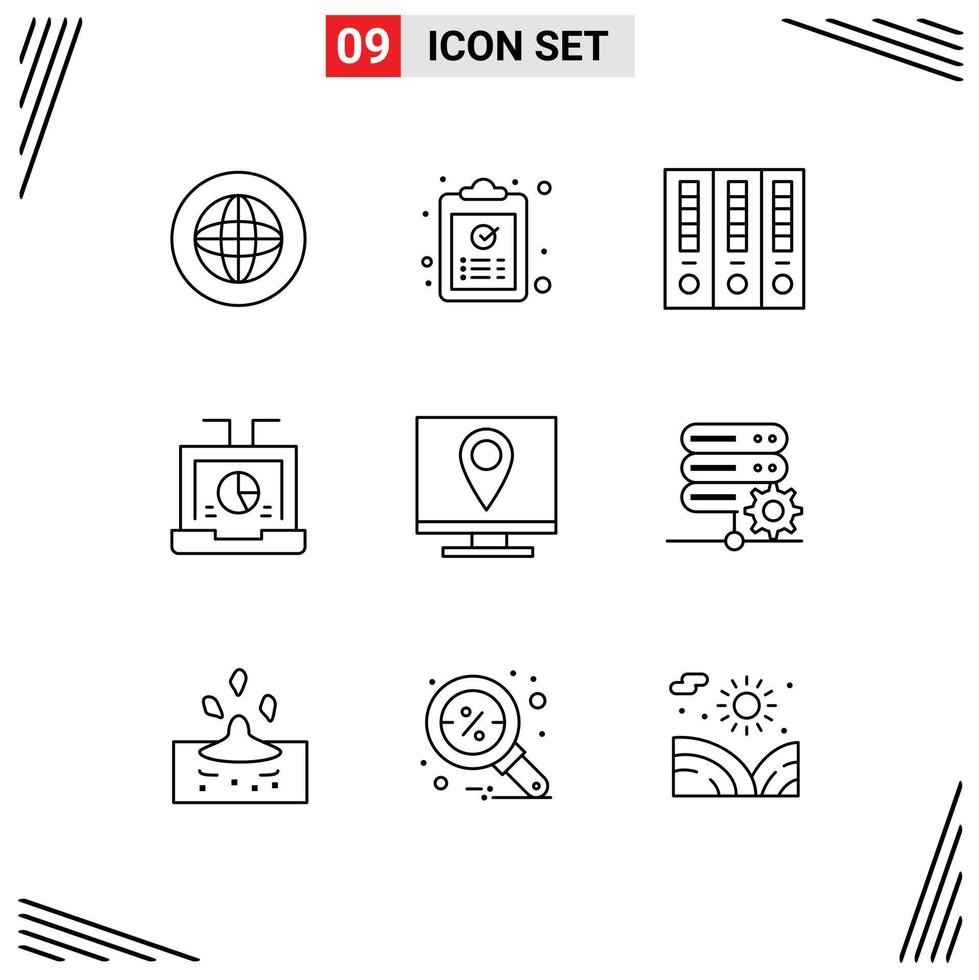 Editable Vector Line Pack of 9 Simple Outlines of report data paste business file folder Editable Vector Design Elements