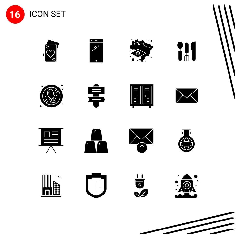 User Interface Pack of 16 Basic Solid Glyphs of diet travel iphone service cutlery Editable Vector Design Elements