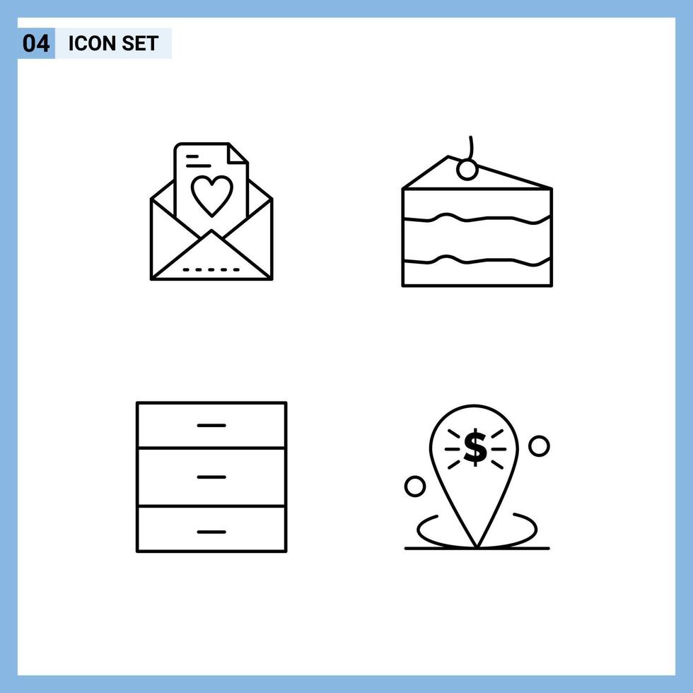 4 User Interface Line Pack of modern Signs and Symbols of email furniture cheese food banking Editable Vector Design Elements
