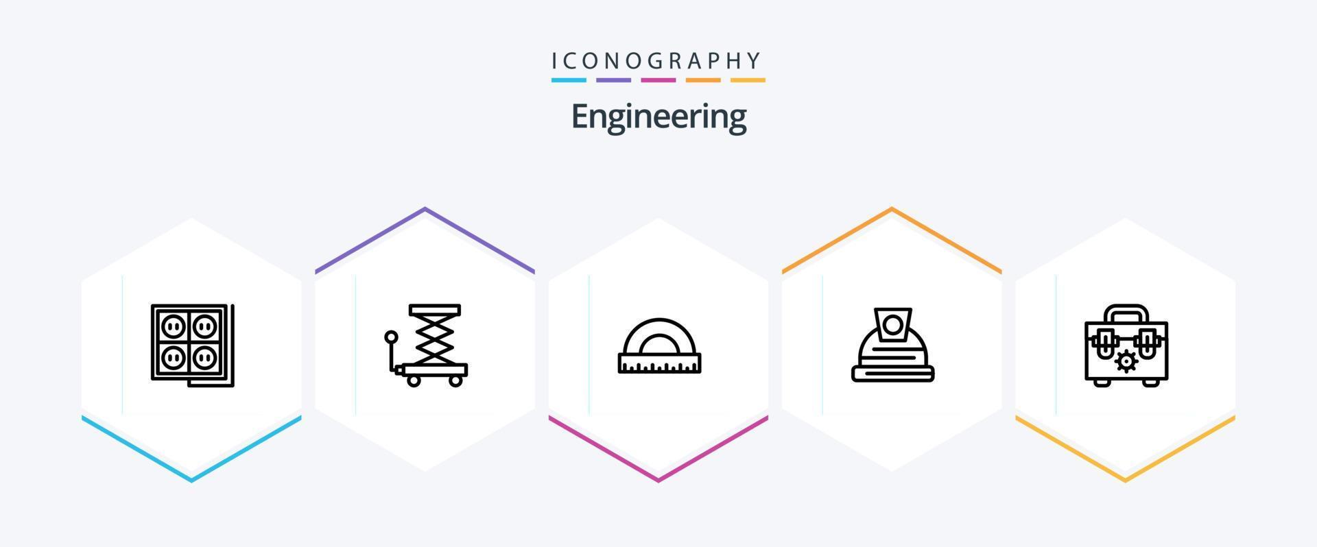 paquete de iconos de ingeniería de 25 líneas que incluye bolsa. construcción. cortar con tijeras. arquitectura. gobernante vector