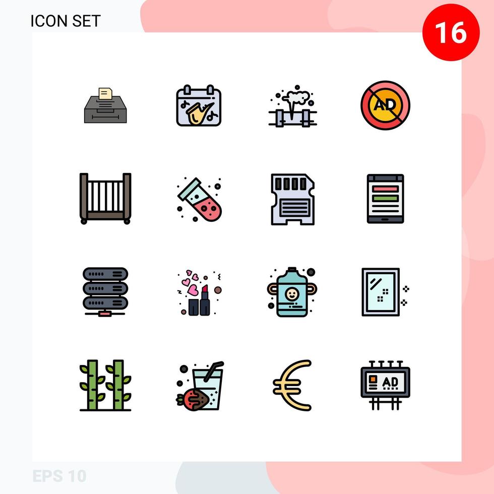 Mobile Interface Flat Color Filled Line Set of 16 Pictograms of baby advertising gas advertisement ad Editable Creative Vector Design Elements
